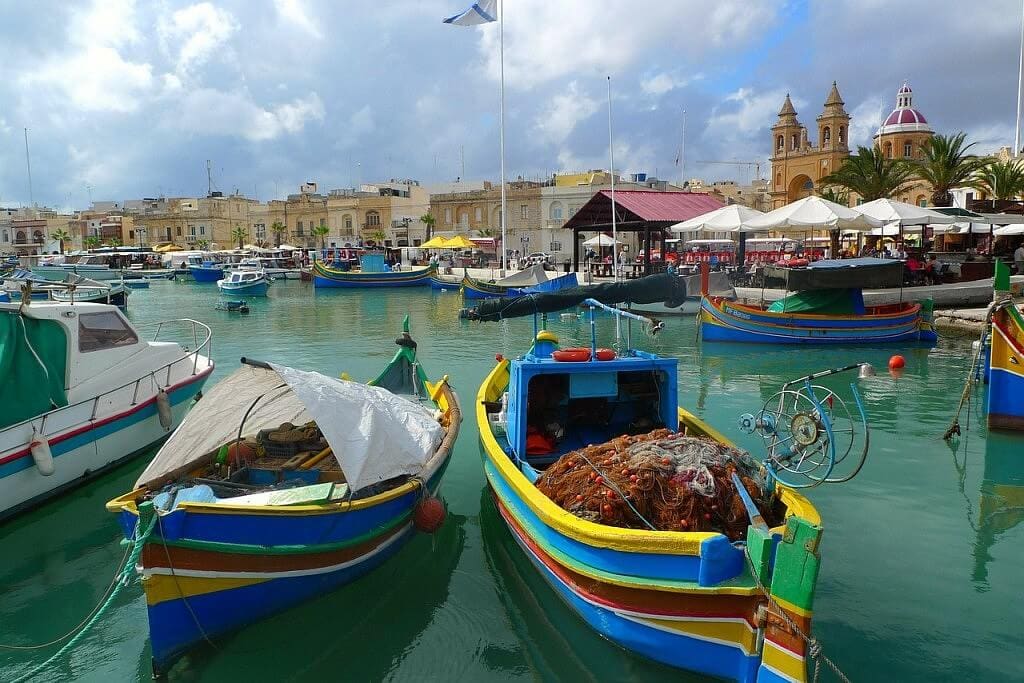 Colorful boats in the fishing village Marsaxlokk