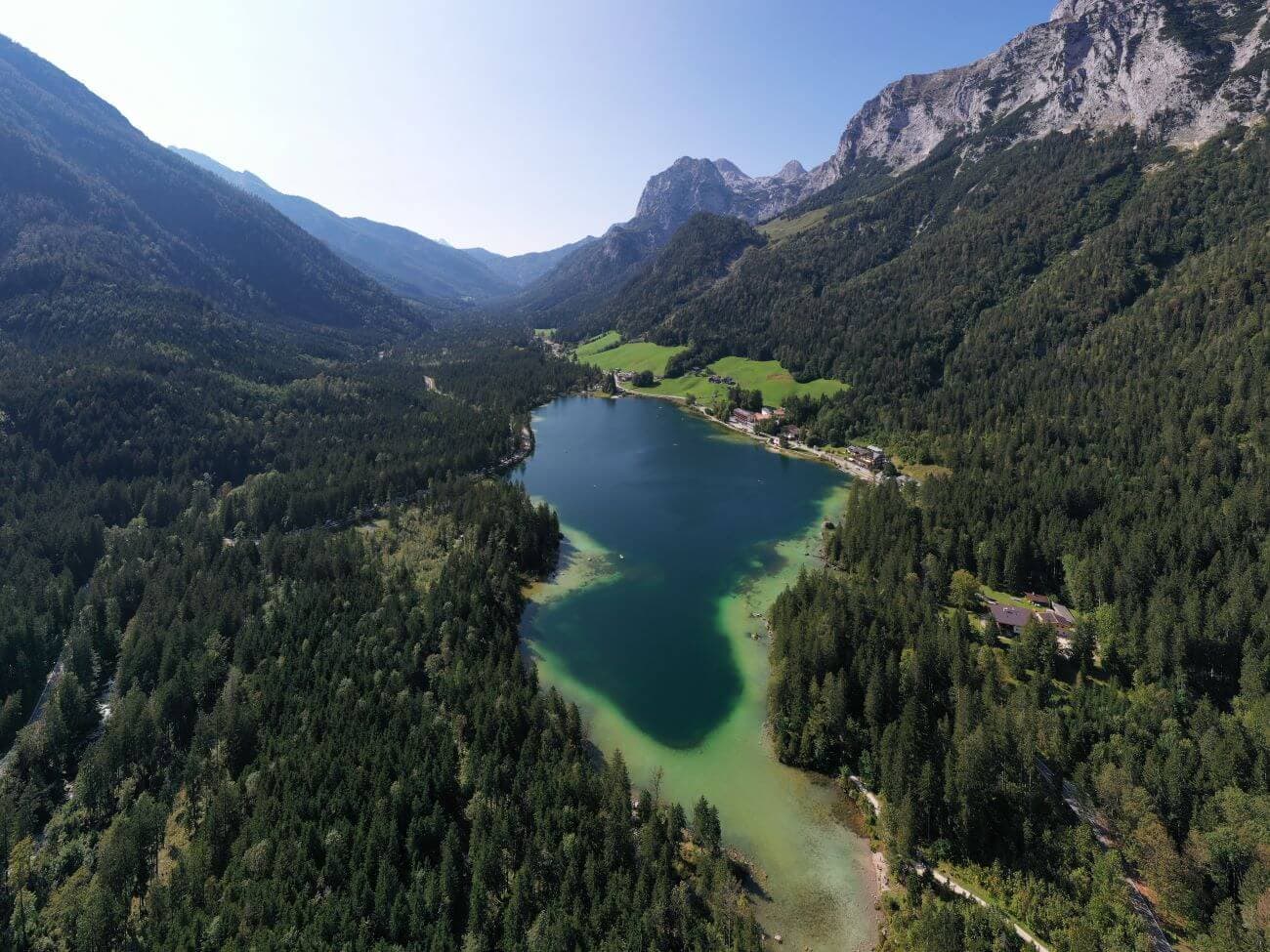 Aeral image of a mountain lake near Munich