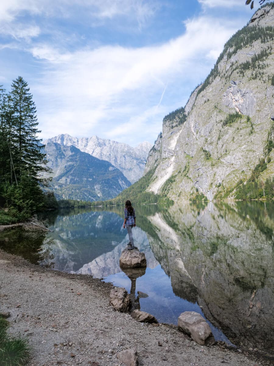 Girl standing inside the Hintersee Lake