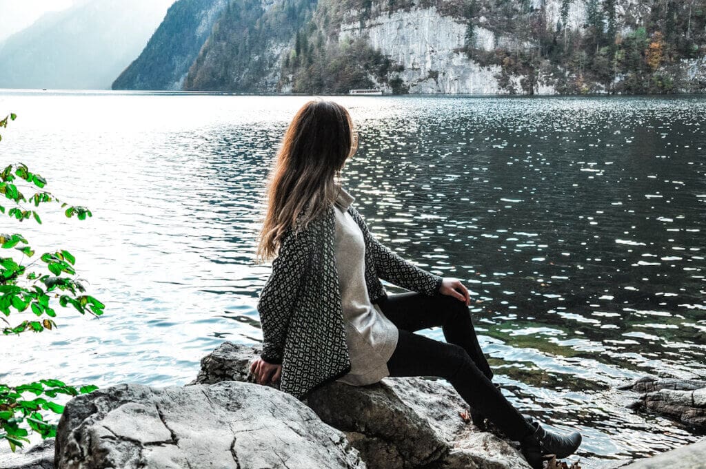 Girl enjoying the view over Lake Königssee