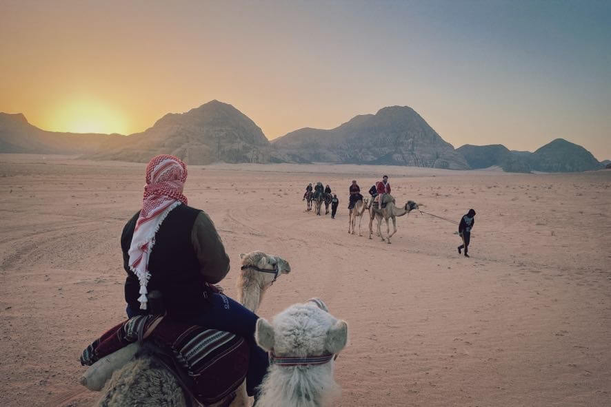 Camel Ride in Wadi Rum during Sunrise