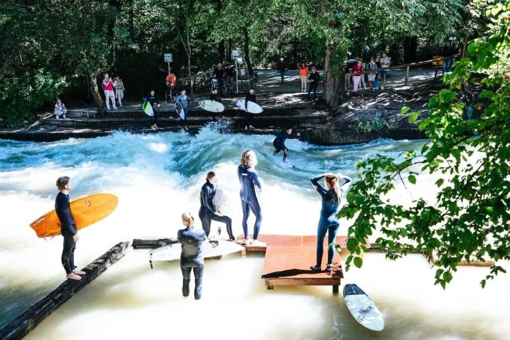 Eisbach River Surfing in Munich