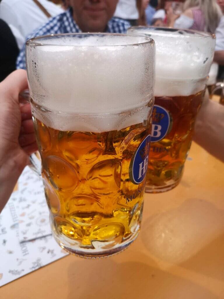 Mass of Hofbäu beer on Munich Beer Festival