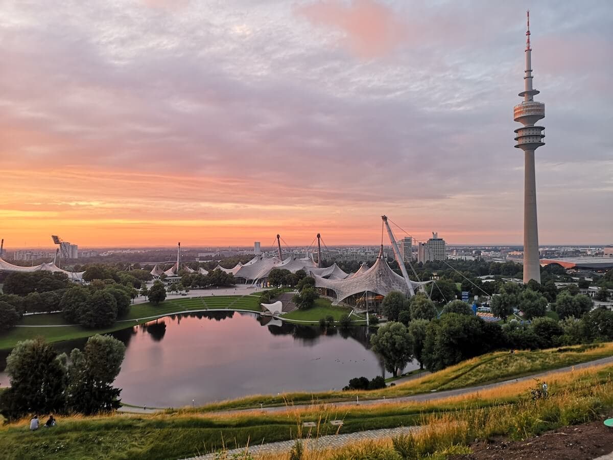 Munich Olympic Park sunset view