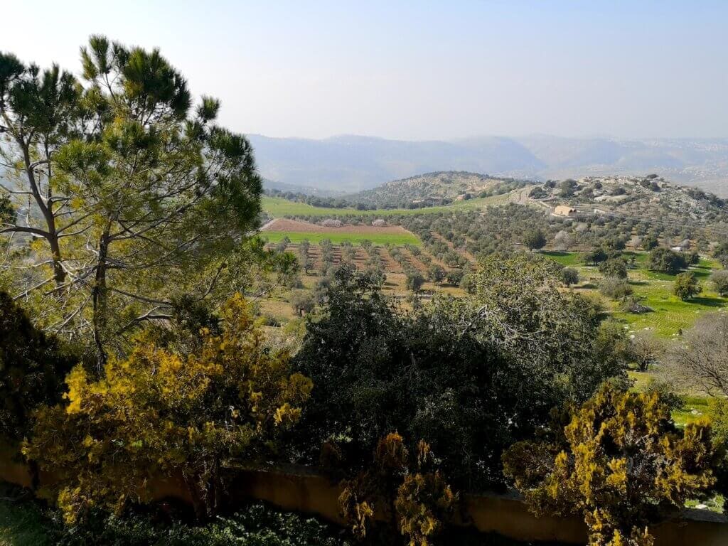 Panoramic view over green highlands of Ajloun